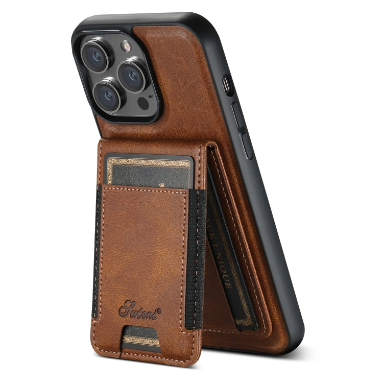 For iPhone 14 Plus Suteni H17 Oil Eax Leather MagSafe Detachable Wallet Phone Case(Brown) - iPhone 14 Plus Cases by Suteni | Online Shopping South Africa | PMC Jewellery | Buy Now Pay Later Mobicred