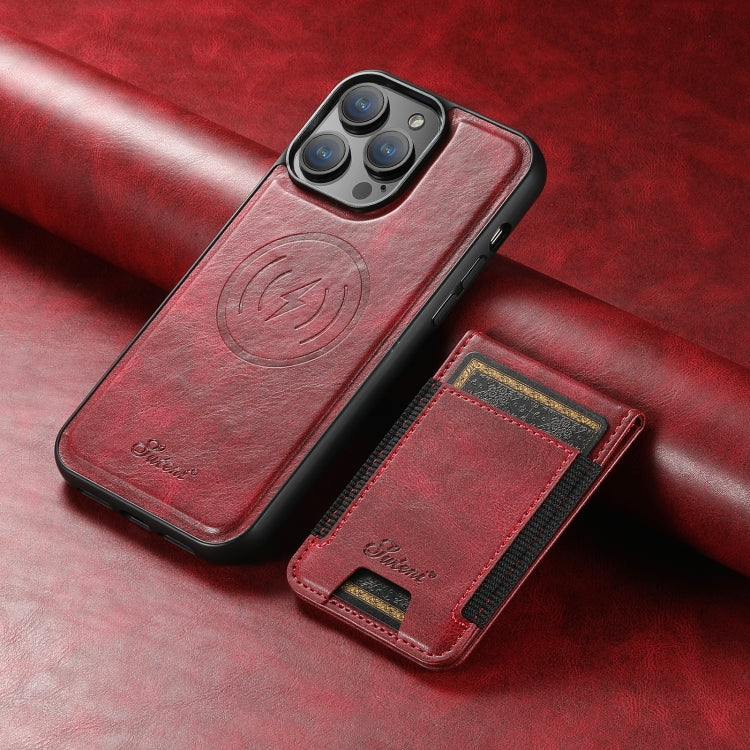 For iPhone 14 Suteni H17 Oil Eax Leather MagSafe Detachable Wallet Phone Case(Red) - iPhone 14 Cases by Suteni | Online Shopping South Africa | PMC Jewellery | Buy Now Pay Later Mobicred