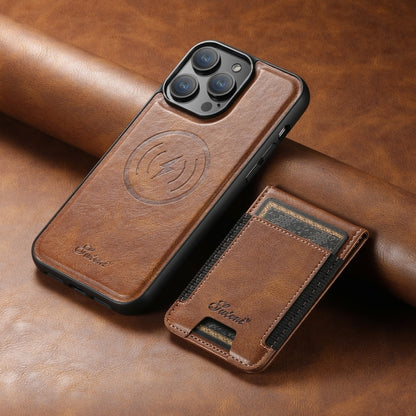 For iPhone 13 Suteni H17 Oil Eax Leather MagSafe Detachable Wallet Phone Case(Brown) - iPhone 13 Cases by Suteni | Online Shopping South Africa | PMC Jewellery | Buy Now Pay Later Mobicred