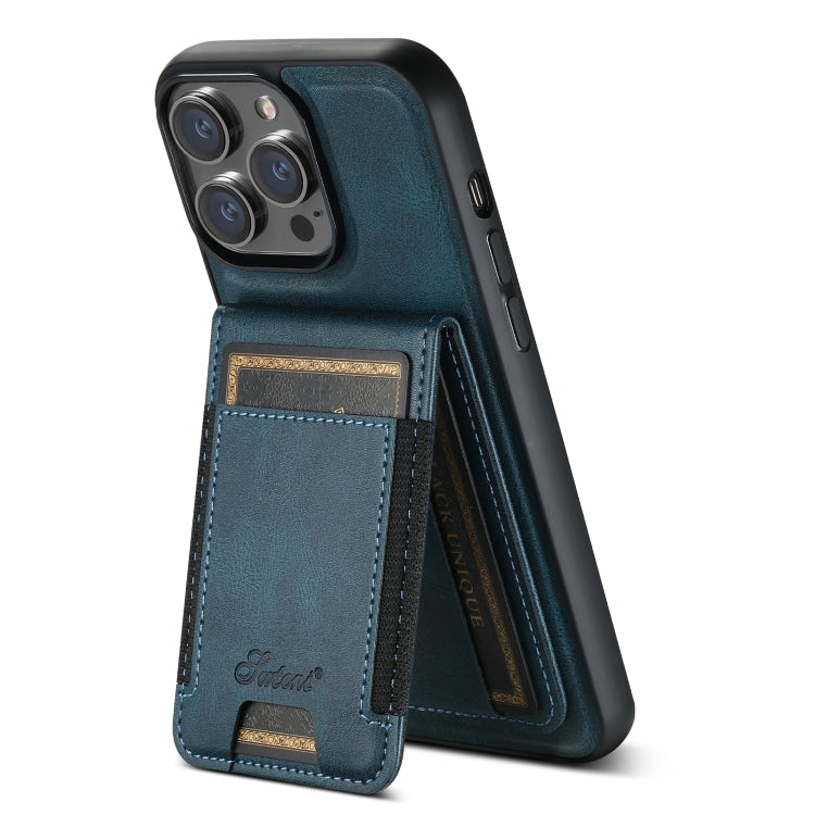 For iPhone 12  Suteni H17 Oil Eax Leather MagSafe Detachable Wallet Phone Case(Blue) - iPhone 12 / 12 Pro Cases by Suteni | Online Shopping South Africa | PMC Jewellery | Buy Now Pay Later Mobicred