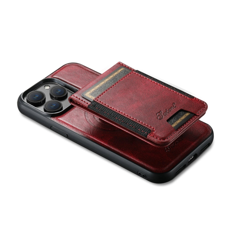 For iPhone 13 Pro Suteni H17 Oil Eax Leather MagSafe Detachable Wallet Phone Case(Red) - iPhone 13 Pro Cases by Suteni | Online Shopping South Africa | PMC Jewellery | Buy Now Pay Later Mobicred