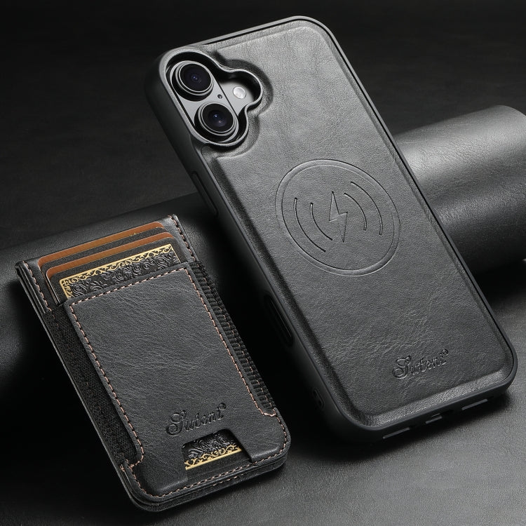 For iPhone 16 Suteni H17 Oil Eax Leather MagSafe Detachable Wallet Phone Case(Black) - iPhone 16 Cases by Suteni | Online Shopping South Africa | PMC Jewellery | Buy Now Pay Later Mobicred