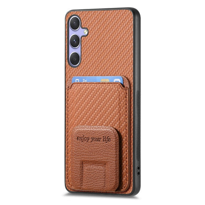 For Samsung Galaxy S25 Ultra 5G Carbon Fiber Card Bag Fold Stand Phone Case(Brown) - Galaxy S25 Ultra 5G Cases by PMC Jewellery | Online Shopping South Africa | PMC Jewellery | Buy Now Pay Later Mobicred