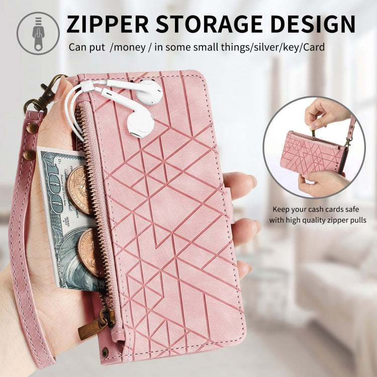 For Google Pixel 9 Geometric Zipper Wallet Side Buckle Leather Phone Case(Pink) - Google Cases by PMC Jewellery | Online Shopping South Africa | PMC Jewellery | Buy Now Pay Later Mobicred