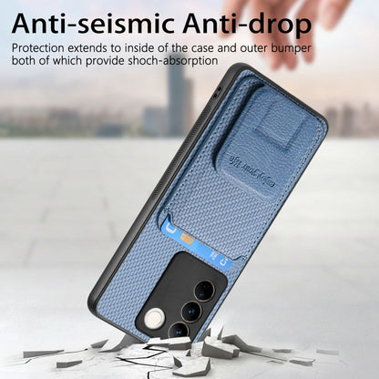 For vivo X100 Pro 5G Carbon Fiber Card Bag Fold Stand Phone Case(Blue) - X100 Pro Cases by PMC Jewellery | Online Shopping South Africa | PMC Jewellery | Buy Now Pay Later Mobicred