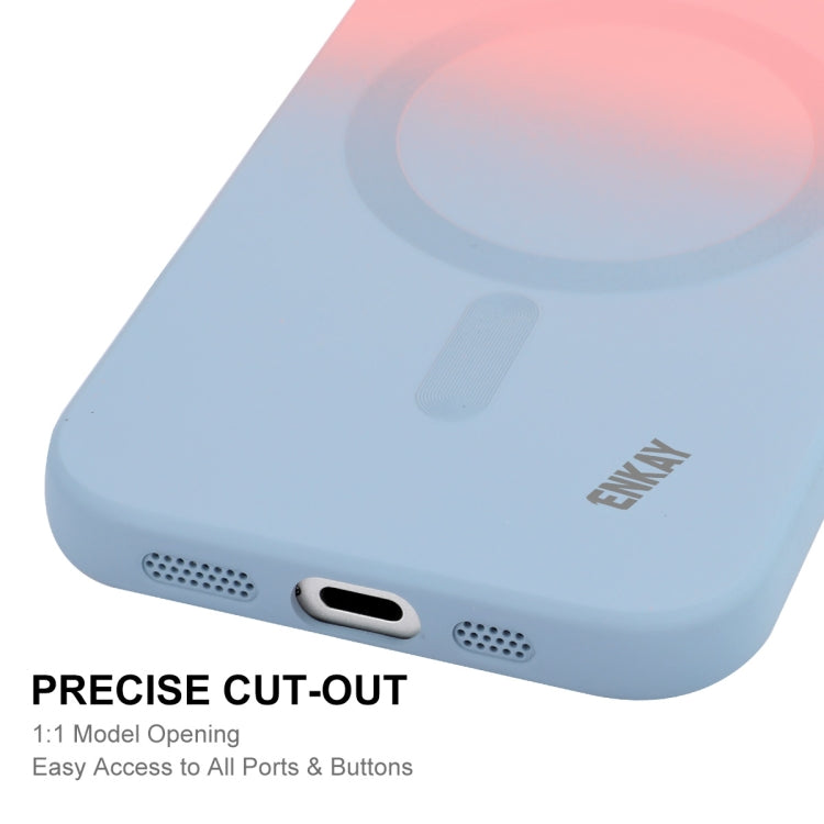 For iPhone 16 ENKAY Hat-Prince MagSafe Rainbow Gradient Silicone Phone Case with Lens Film(Green Blue) - iPhone 16 Cases by ENKAY | Online Shopping South Africa | PMC Jewellery | Buy Now Pay Later Mobicred