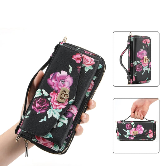 For Samsung Galaxy S24 Ultra 5G Flower Multi-functional Crossbody Zipper Wallet Leather Phone Case(Black) - Galaxy S24 Ultra 5G Cases by PMC Jewellery | Online Shopping South Africa | PMC Jewellery | Buy Now Pay Later Mobicred