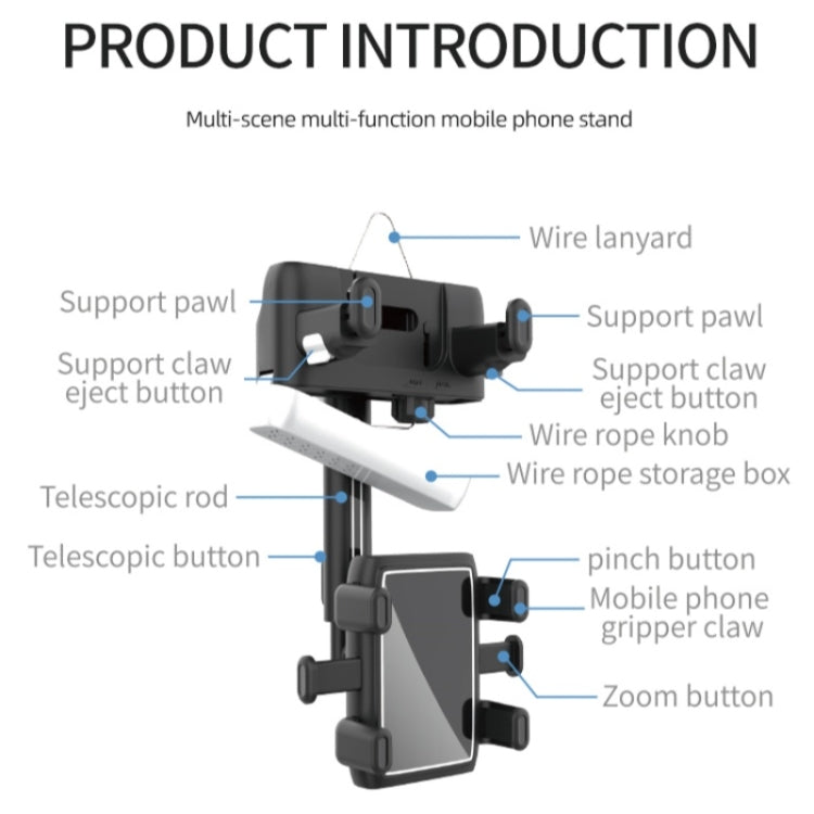 H23-8 New Multifunction Rearview Mirror Phone Holder Rotatable Retractable Phone Mount - Car Holders by PMC TechLife | Online Shopping South Africa | PMC TechLife | Buy Now Pay Later Mobicred