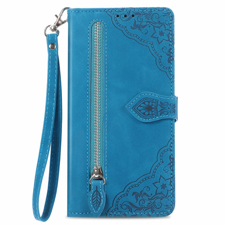 For Blackview A96 Embossed Flower Zipper Leather Phone Case(Bule) - More Brand by PMC TechLife | Online Shopping South Africa | PMC TechLife