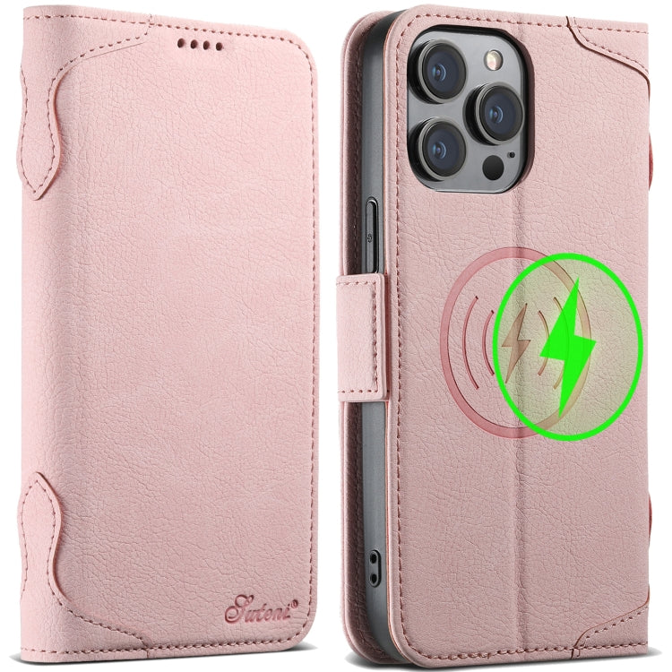 For iPhone 13 Pro Max SUTENI J07 Multifunctional Horizontal Flip Magsafe Leather Phone Case(Pink) - free shipping - PMC Jewellery - Order now!