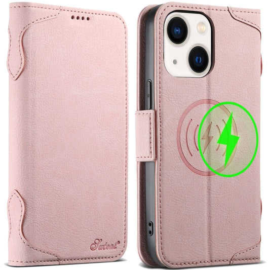 For iPhone 14 Plus SUTENI J07 Multifunctional Horizontal Flip Magsafe Leather Phone Case(Pink) - iPhone 14 Plus Cases by Suteni | Online Shopping South Africa | PMC Jewellery | Buy Now Pay Later Mobicred