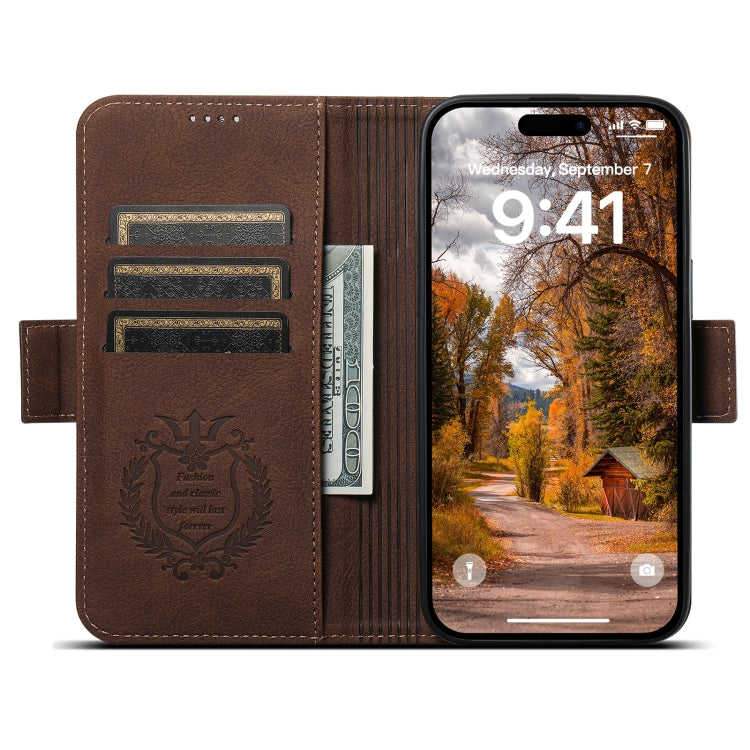 For iPhone 15 Plus SUTENI J07 Multifunctional Horizontal Flip Magsafe Leather Phone Case(Brown) - iPhone 15 Plus Cases by Suteni | Online Shopping South Africa | PMC Jewellery | Buy Now Pay Later Mobicred