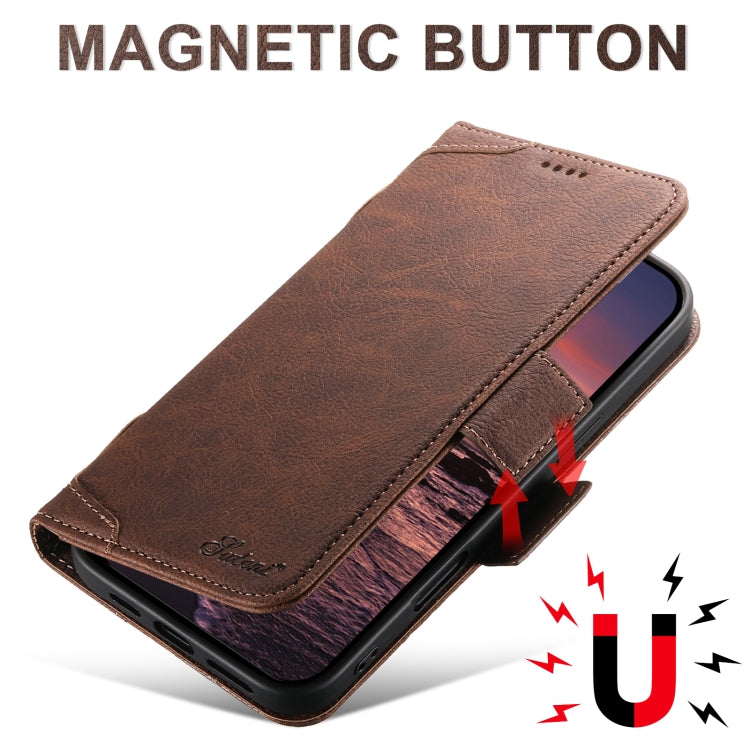 For iPhone 16 SUTENI J07 Multifunctional Horizontal Flip Magsafe Leather Phone Case(Brown) - iPhone 16 Cases by Suteni | Online Shopping South Africa | PMC Jewellery | Buy Now Pay Later Mobicred