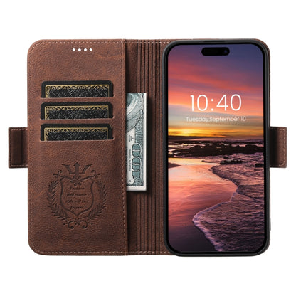 For iPhone 16 SUTENI J07 Multifunctional Horizontal Flip Magsafe Leather Phone Case(Brown) - iPhone 16 Cases by Suteni | Online Shopping South Africa | PMC Jewellery | Buy Now Pay Later Mobicred