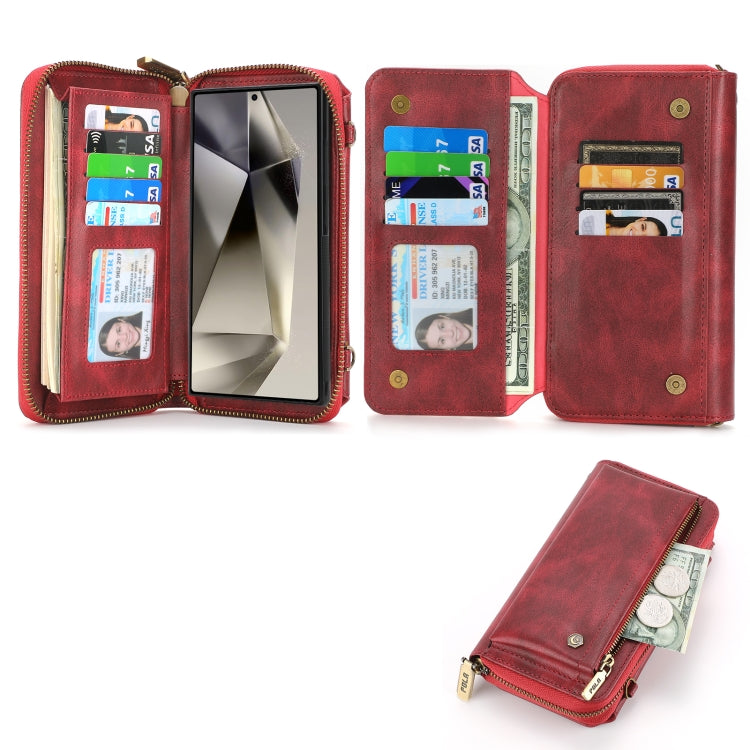 For Samsung Galaxy S24+ 5G Crossbody Multi-functional Zipper Wallet Leather Phone Case(Red) - Galaxy S24+ 5G Cases by PMC Jewellery | Online Shopping South Africa | PMC Jewellery | Buy Now Pay Later Mobicred