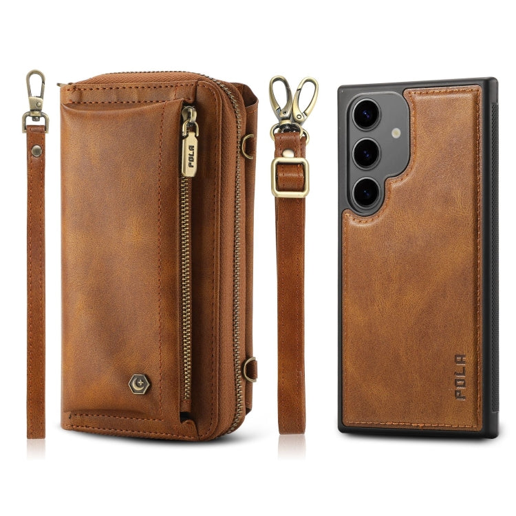 For Samsung Galaxy S24 5G Crossbody Multi-functional Zipper Wallet Leather Phone Case(Brown) - Galaxy S24 5G Cases by PMC Jewellery | Online Shopping South Africa | PMC Jewellery | Buy Now Pay Later Mobicred