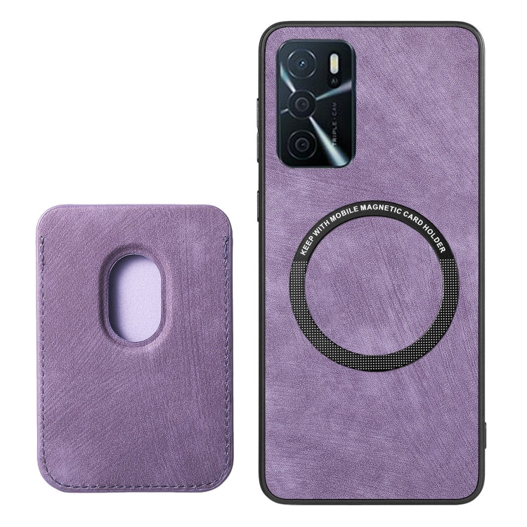 For OPPO A58 4G Retro Leather Card Bag Magnetic Phone Case(Purple) - OPPO Cases by PMC Jewellery | Online Shopping South Africa | PMC Jewellery | Buy Now Pay Later Mobicred