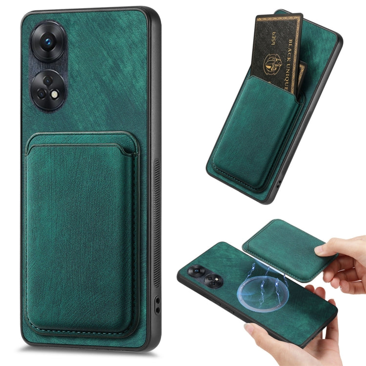 For OPPO Reno8 T 4G Retro Leather Card Bag Magnetic Phone Case(Green) - OPPO Cases by PMC Jewellery | Online Shopping South Africa | PMC Jewellery | Buy Now Pay Later Mobicred