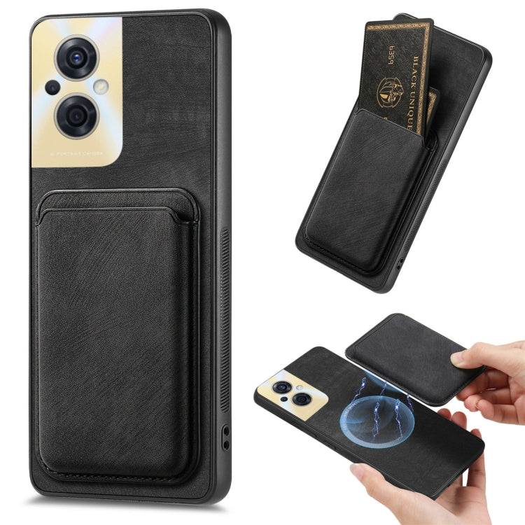 For OPPO Reno8 Z Retro Leather Card Bag Magnetic Phone Case(Black) - OPPO Cases by PMC Jewellery | Online Shopping South Africa | PMC Jewellery | Buy Now Pay Later Mobicred