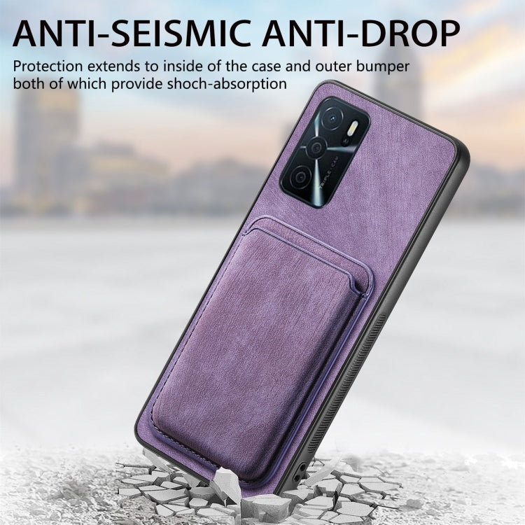 For OPPO A17 Retro Leather Card Bag Magnetic Phone Case(Purple) - OPPO Cases by PMC TechLife | Online Shopping South Africa | PMC TechLife | Buy Now Pay Later Mobicred