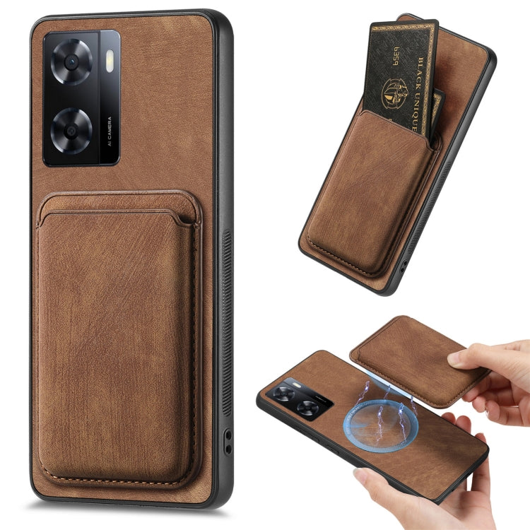 For OPPO A57 4G Retro Leather Card Bag Magnetic Phone Case(Brown) - OPPO Cases by PMC TechLife | Online Shopping South Africa | PMC TechLife | Buy Now Pay Later Mobicred