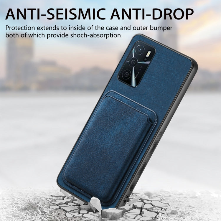 For OPPO Reno7 4G Retro Leather Card Bag Magnetic Phone Case(Blue) - OPPO Cases by PMC TechLife | Online Shopping South Africa | PMC TechLife | Buy Now Pay Later Mobicred