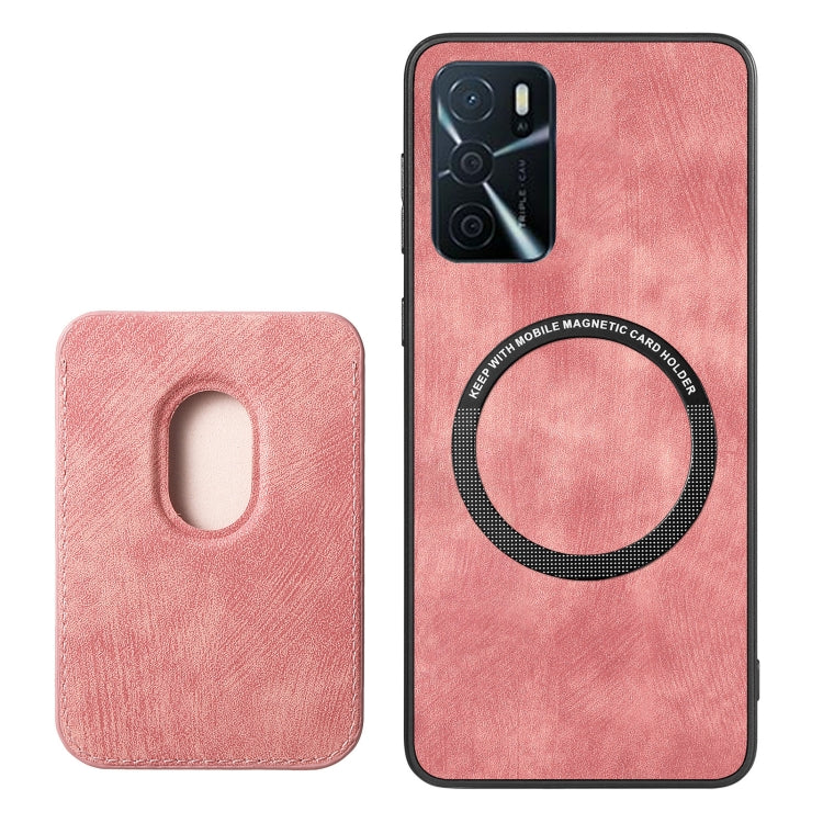 For OPPO Reno7 4G Retro Leather Card Bag Magnetic Phone Case(Pink) - OPPO Cases by PMC TechLife | Online Shopping South Africa | PMC TechLife | Buy Now Pay Later Mobicred