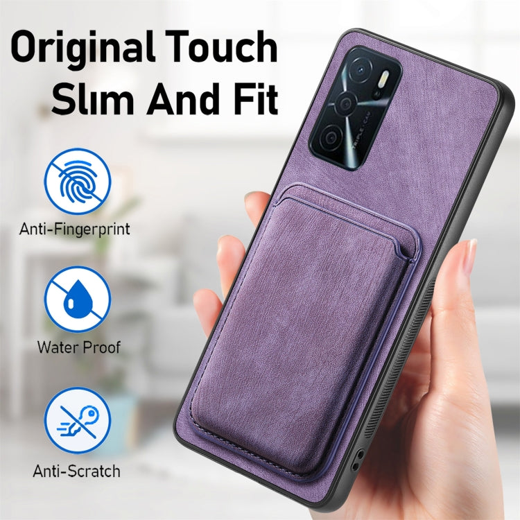 For OPPO Reno7 4G Retro Leather Card Bag Magnetic Phone Case(Purple) - OPPO Cases by PMC TechLife | Online Shopping South Africa | PMC TechLife | Buy Now Pay Later Mobicred