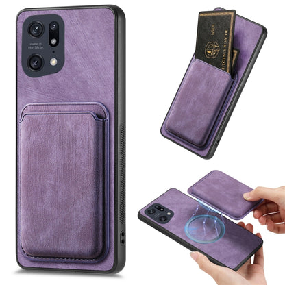 For OPPO Find X5 Pro Retro Leather Card Bag Magnetic Phone Case(Purple) - OPPO Cases by PMC Jewellery | Online Shopping South Africa | PMC Jewellery | Buy Now Pay Later Mobicred