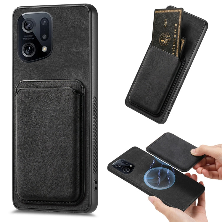 For OPPO Find X5 Retro Leather Card Bag Magnetic Phone Case(Black) - OPPO Cases by PMC TechLife | Online Shopping South Africa | PMC TechLife | Buy Now Pay Later Mobicred