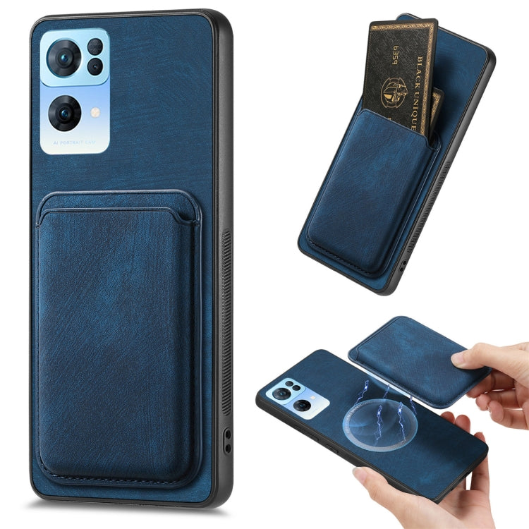 For OPPO Reno7 Pro 5G Retro Leather Card Bag Magnetic Phone Case(Blue) - OPPO Cases by PMC TechLife | Online Shopping South Africa | PMC TechLife | Buy Now Pay Later Mobicred