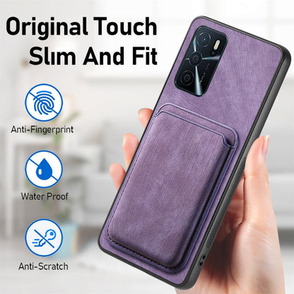 For OPPO Reno7 5G Retro Leather Card Bag Magnetic Phone Case(Purple) - OPPO Cases by PMC Jewellery | Online Shopping South Africa | PMC Jewellery | Buy Now Pay Later Mobicred