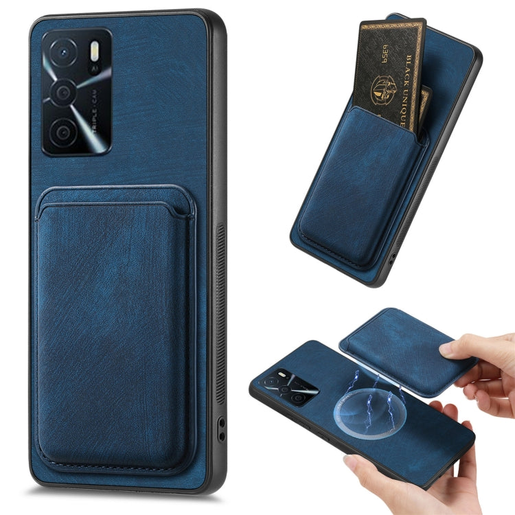 For OPPO A16 Retro Leather Card Bag Magnetic Phone Case(Blue) - OPPO Cases by PMC TechLife | Online Shopping South Africa | PMC TechLife | Buy Now Pay Later Mobicred
