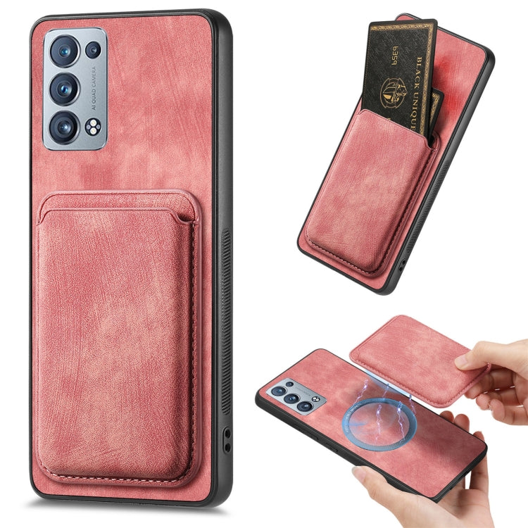 For OPPO Reno6 Pro+ Retro Leather Card Bag Magnetic Phone Case(Pink) - OPPO Cases by PMC Jewellery | Online Shopping South Africa | PMC Jewellery | Buy Now Pay Later Mobicred