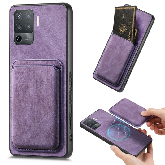 For OPPO F19 Pro Retro Leather Card Bag Magnetic Phone Case(Purple) - OPPO Cases by PMC Jewellery | Online Shopping South Africa | PMC Jewellery | Buy Now Pay Later Mobicred