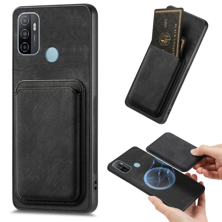 For OPPO A53 / A53S Retro Leather Card Bag Magnetic Phone Case(Black) - OPPO Cases by PMC TechLife | Online Shopping South Africa | PMC TechLife | Buy Now Pay Later Mobicred