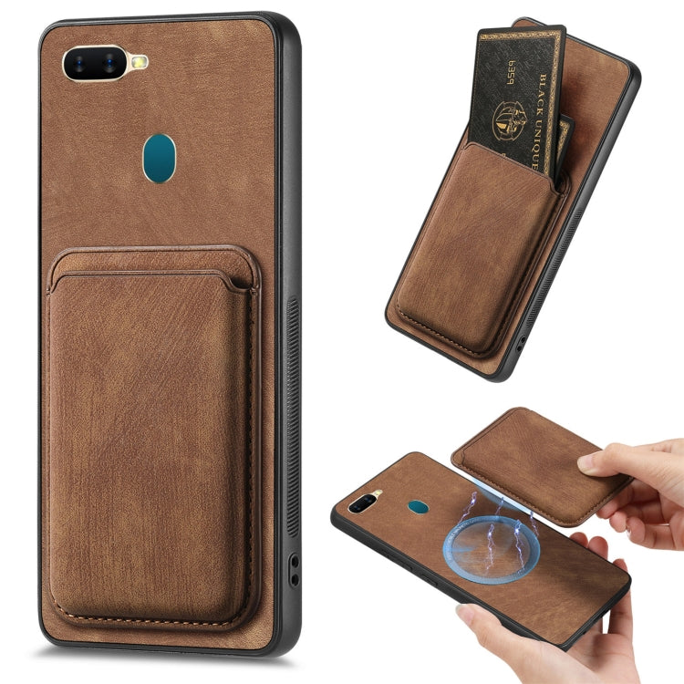 For OPPO A7/A12 Retro Leather Card Bag Magnetic Phone Case(Brown) - OPPO Cases by PMC Jewellery | Online Shopping South Africa | PMC Jewellery | Buy Now Pay Later Mobicred