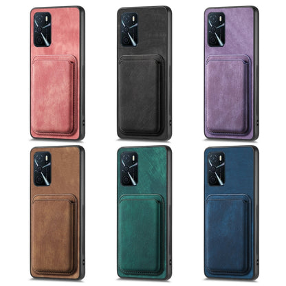 For OPPO Reno6 Pro 5G Retro Leather Card Bag Magnetic Phone Case(Purple) - OPPO Cases by PMC Jewellery | Online Shopping South Africa | PMC Jewellery | Buy Now Pay Later Mobicred