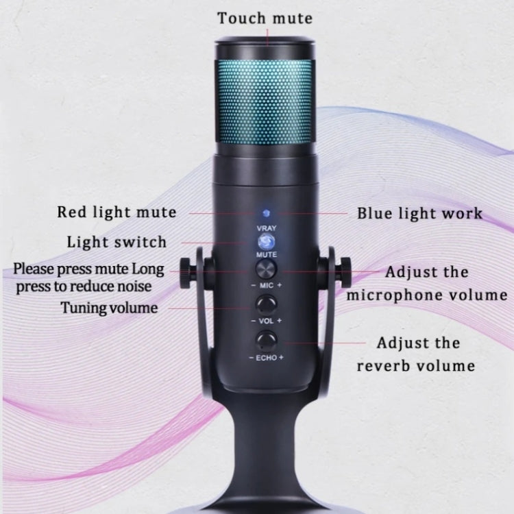 JMARY MC-PW9 USB Cable Microphone Voice Recording Tool RGB Light - Microphone by Jmary | Online Shopping South Africa | PMC Jewellery | Buy Now Pay Later Mobicred