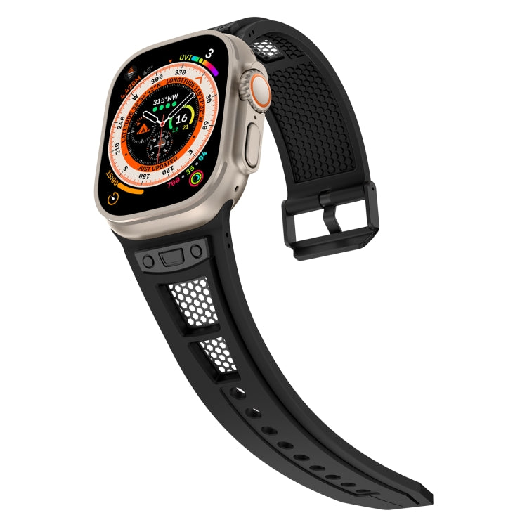 For Apple Watch Series 7 45mm Breathable Stainless Steel Mesh TPU Watch Band(Black Black) - Watch Bands by PMC Jewellery | Online Shopping South Africa | PMC Jewellery