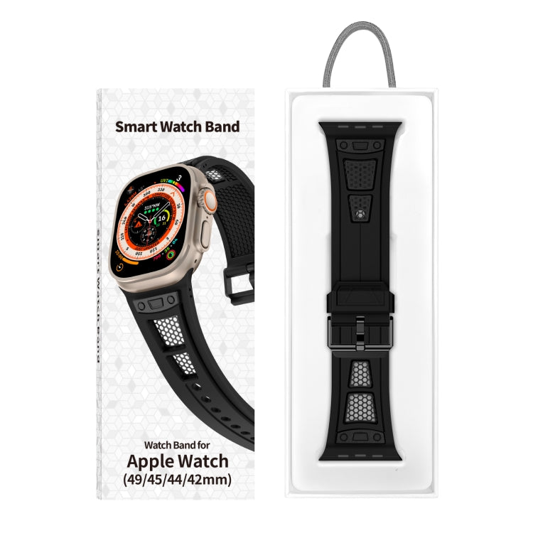 For Apple Watch Series 7 45mm Breathable Stainless Steel Mesh TPU Watch Band(Black Black) - Watch Bands by PMC Jewellery | Online Shopping South Africa | PMC Jewellery