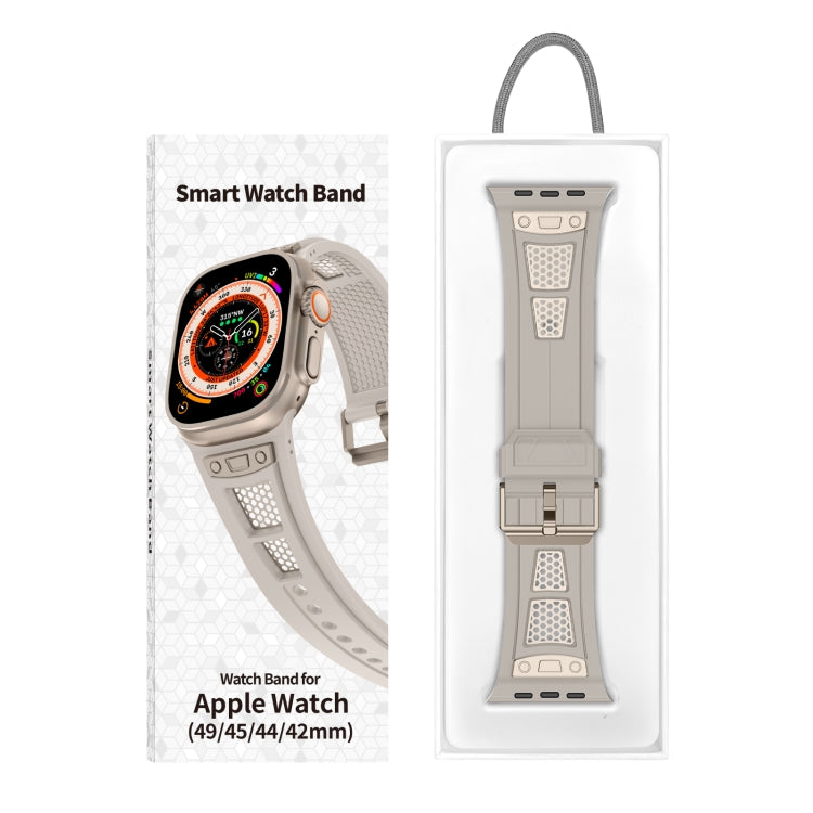 For Apple Watch Series 6 44mm Breathable Stainless Steel Mesh TPU Watch Band(Starlight Titanium) - Watch Bands by PMC Jewellery | Online Shopping South Africa | PMC Jewellery