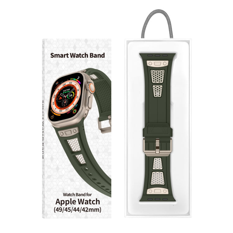 For Apple Watch Series 3 42mm Breathable Stainless Steel Mesh TPU Watch Band(Green Titanium) - Watch Bands by PMC Jewellery | Online Shopping South Africa | PMC Jewellery