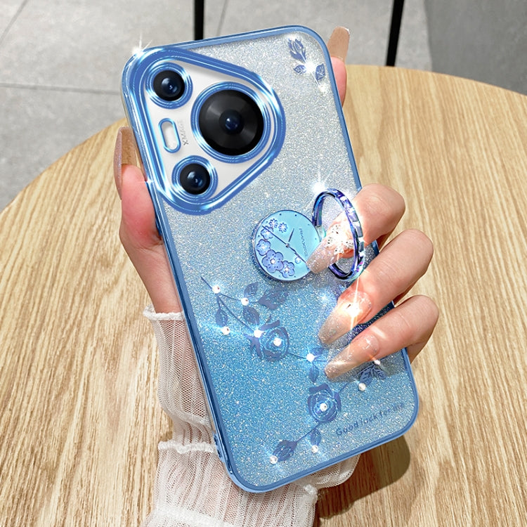 For Huawei Pura 70 Gradient Glitter Immortal Flower Ring All-inclusive Phone Case(Blue) - free shipping - PMC Jewellery - Order now!