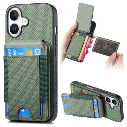 For iPhone 16 Carbon Fiber Vertical Flip Wallet Stand Phone Case(Green) - iPhone 16 Cases by PMC Jewellery | Online Shopping South Africa | PMC Jewellery | Buy Now Pay Later Mobicred