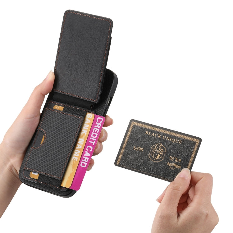 For iPhone 16 Plus Carbon Fiber Vertical Flip Wallet Stand Phone Case(Black) - free shipping - PMC Jewellery - Order now!