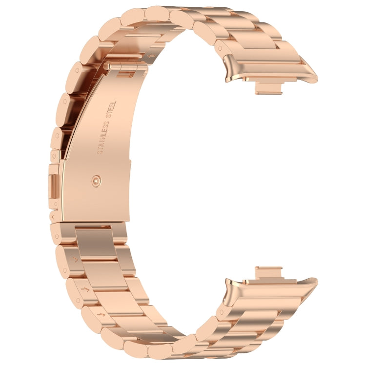 For Xiaomi Mi Band 8 Pro Three Bead Stainless Steel Metal Watch Band(Rose Gold) - Watch Bands by PMC Jewellery | Online Shopping South Africa | PMC Jewellery