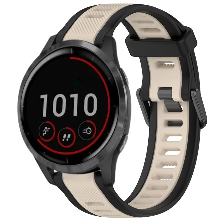 For Garmin Vivoactive 4 22mm Two Color Textured Silicone Watch Band(Starlight + Black) - Watch Bands by PMC TechLife | Online Shopping South Africa | PMC TechLife