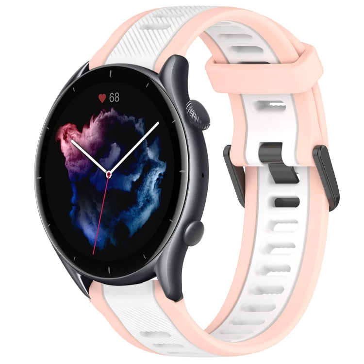 For Amazfit 3 22mm Two-Color Textured Silicone Watch Band(White+Pink) - Watch Bands by PMC Jewellery | Online Shopping South Africa | PMC Jewellery