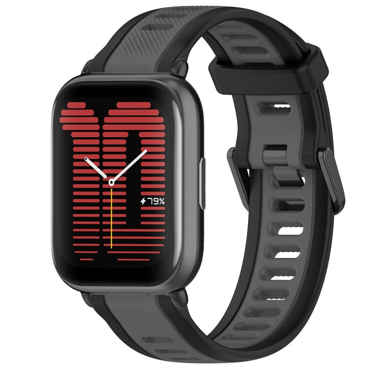 For Amazfit Active 20mm Two-Color Textured Silicone Watch Band(Grey+Black) - Watch Bands by PMC TechLife | Online Shopping South Africa | PMC TechLife